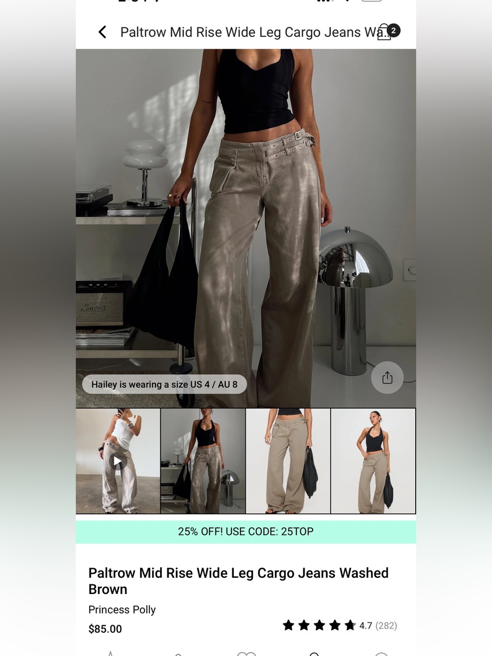 Princess Polly Wide Leg Cargo Jeans